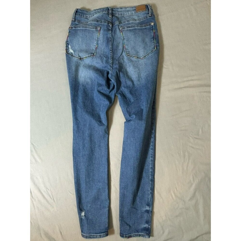 Judy Blue Mid Rise Skinny Jeans Womens 11/30 Blue Stretch Embroidered Distressed - Picture 8 of 10
